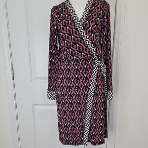 Luxology Chic Pink and Black Geometric Long Sleeve Dress Size M